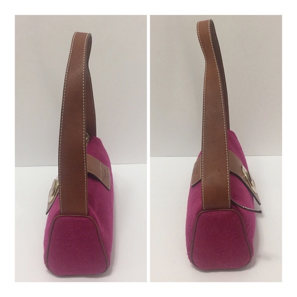 Kate Spade Magenta Wool & Brown Leather Barrel Bag - Picture 8 of 8